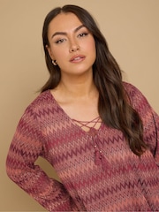 Yours Curve Orange Tie Neck Tunic - Image 4 of 5