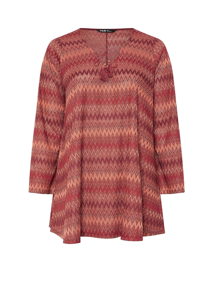 Yours Curve Orange Tie Neck Tunic - Image 5 of 5