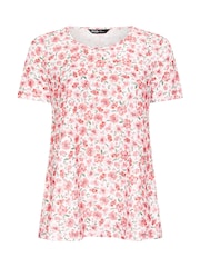 Yours Curve Pink Short Sleeve Broderie T-Shirt - Image 5 of 5