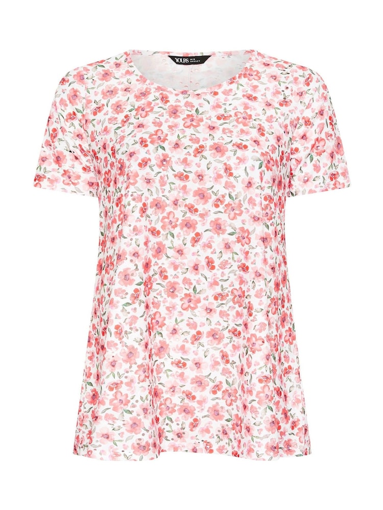Yours Curve Pink Short Sleeve Broderie T-Shirt - Image 5 of 5