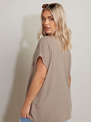 Yours Curve Natural Tie Neck Grown On Sleeve T-Shirt - Image 3 of 5