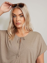 Yours Curve Natural Tie Neck Grown On Sleeve T-Shirt - Image 4 of 5