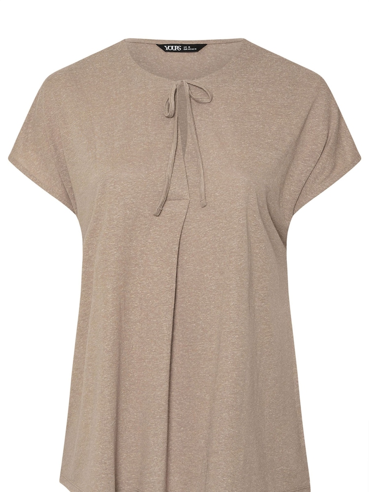 Yours Curve Natural Tie Neck Grown On Sleeve T-Shirt - Image 5 of 5