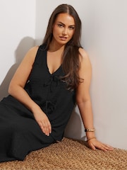 Yours Curve Black Textured Bow Front Waistcoat - Image 3 of 5