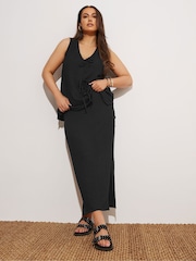 Yours Curve Black Textured Bow Front Waistcoat - Image 4 of 5