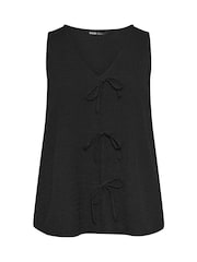Yours Curve Black Textured Bow Front Waistcoat - Image 5 of 5