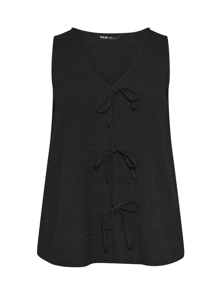 Yours Curve Black Textured Bow Front Waistcoat - Image 5 of 5