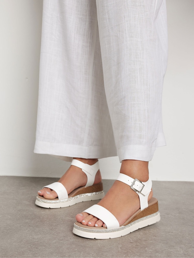 Yours Curve White Wide Fit Wide Fit Flatform Gem Sandals - Image 1 of 1
