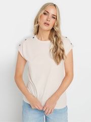 Long Tall Sally Natural Shoulder Button 100% Cotton T-Shirt - Image 1 of 5