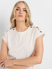 Long Tall Sally Natural Shoulder Button 100% Cotton T-Shirt - Image 4 of 5