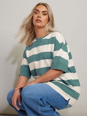 Yours Curve Green Striped Ribbed 100% Cotton T-Shirt - Image 4 of 5