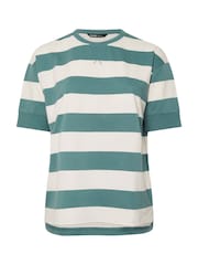 Yours Curve Green Striped Ribbed 100% Cotton T-Shirt - Image 5 of 5