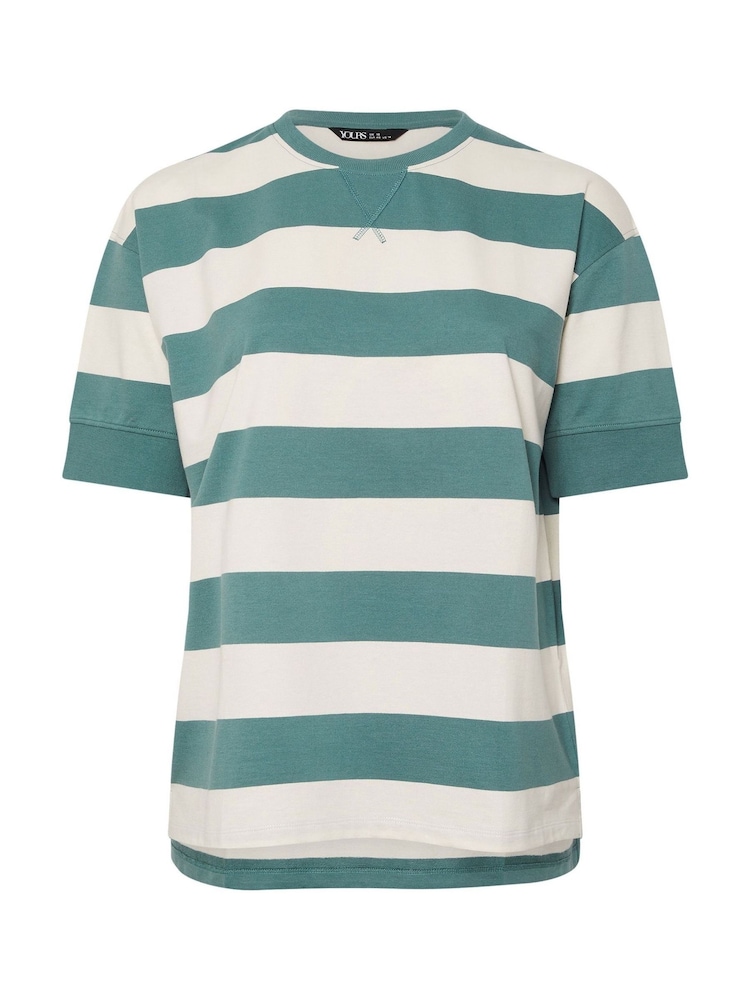 Yours Curve Green Striped Ribbed 100% Cotton T-Shirt - Image 5 of 5