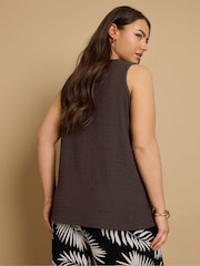 Yours Curve Brown Textured Bow Front Waistcoat - Image 3 of 5