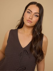 Yours Curve Brown Textured Bow Front Waistcoat - Image 4 of 5