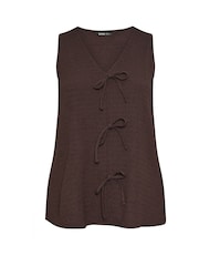 Yours Curve Brown Textured Bow Front Waistcoat - Image 5 of 5