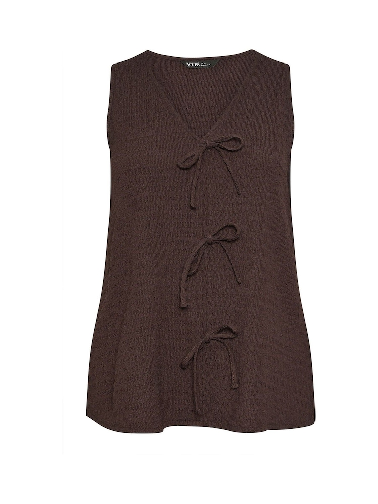 Yours Curve Brown Textured Bow Front Waistcoat - Image 5 of 5