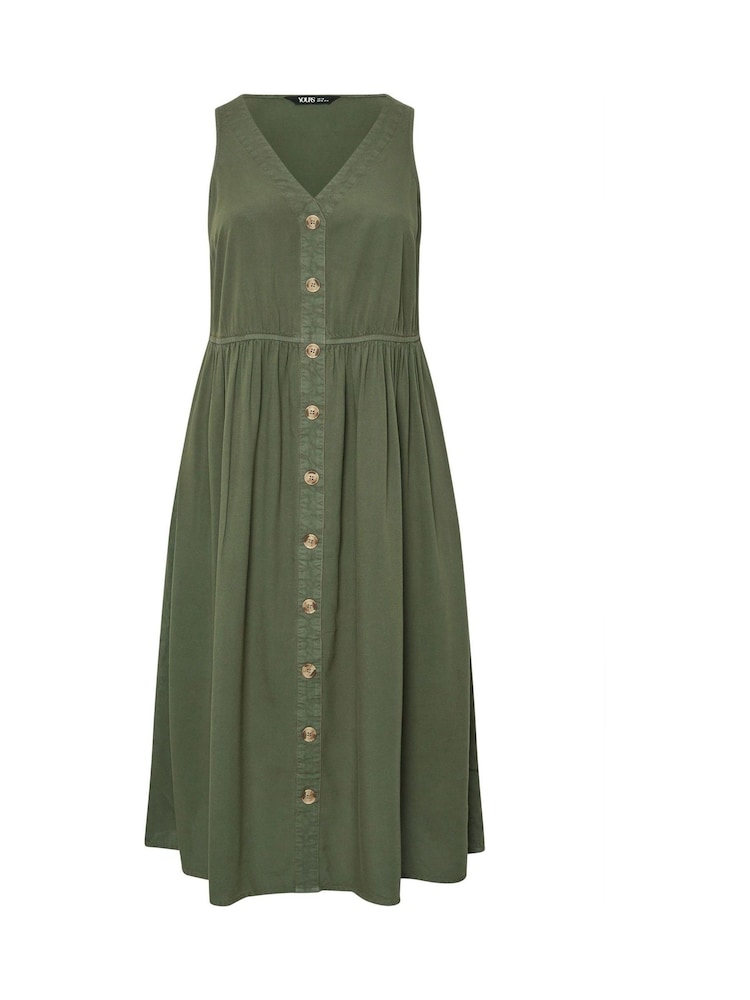 Yours Curve Green Sleeveless Button Chambray Dress - Image 1 of 1
