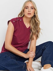 Long Tall Sally Red Shoulder Button 100% Cotton T-Shirt - Image 4 of 5