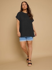 Yours Curve Black Textured T-Shirt - Image 1 of 5