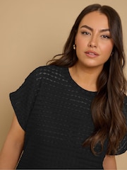 Yours Curve Black Textured T-Shirt - Image 2 of 5