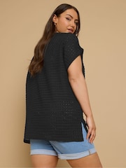 Yours Curve Black Textured T-Shirt - Image 3 of 5