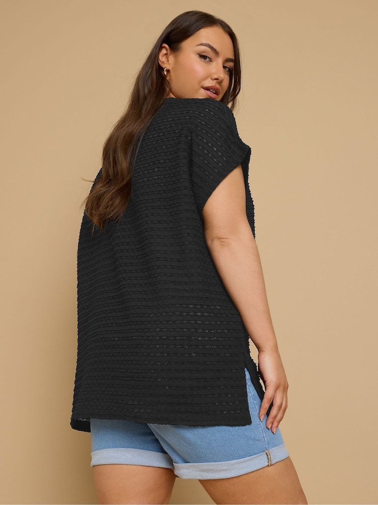 Yours Curve Black Textured T-Shirt - Image 3 of 5