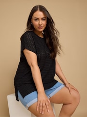 Yours Curve Black Textured T-Shirt - Image 4 of 5