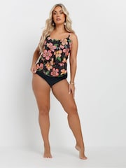 Yours Curve Black Triple Frill Tankini - Image 2 of 7