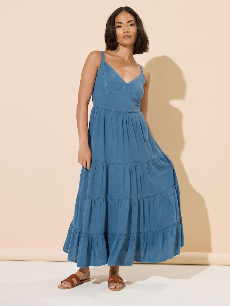 PixieGirl Petite Blue Tie Back Tiered Dress - Image 2 of 6