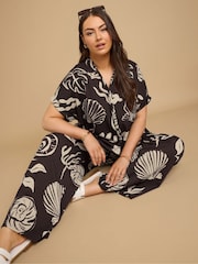 Yours Curve Brown Textured Co-Ord Trousers - Image 1 of 6