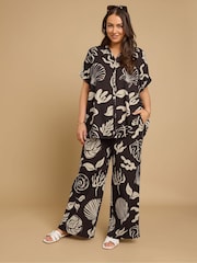 Yours Curve Brown Textured Co-Ord Trousers - Image 4 of 6