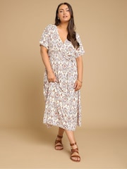 Yours Curve Brown Wrap Grown On Dress - Image 1 of 5