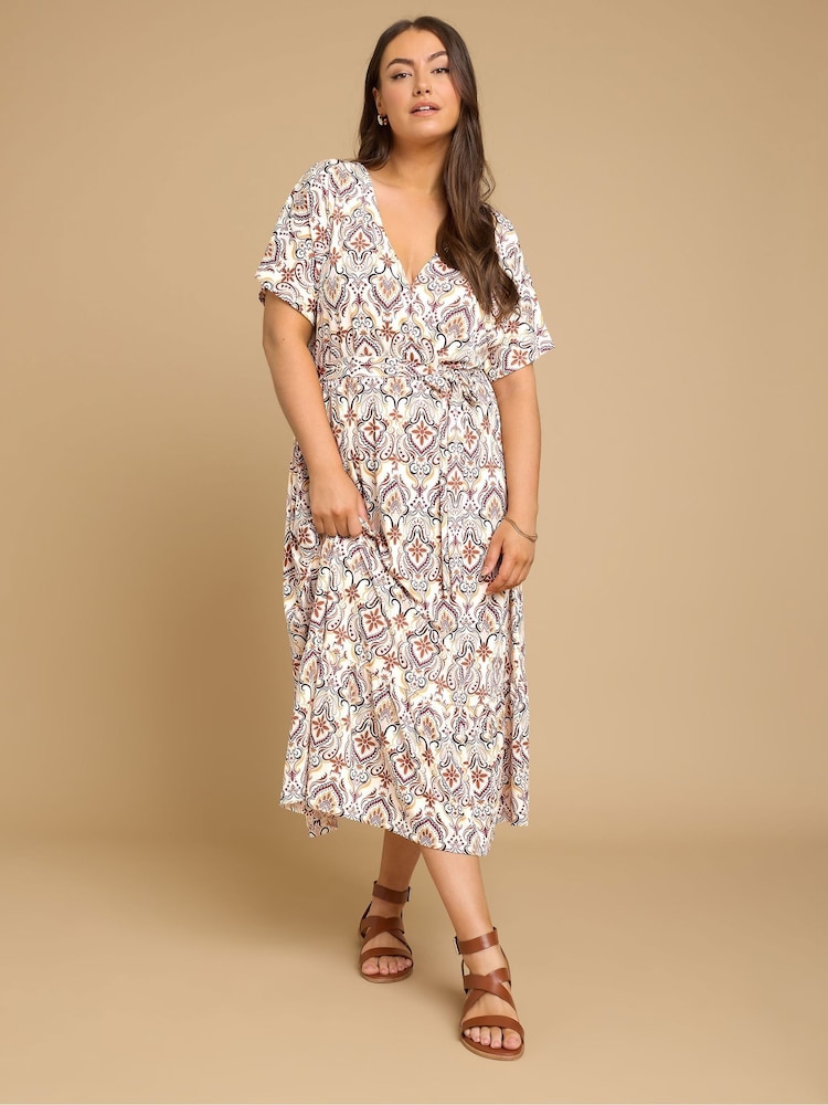 Yours Curve Brown Wrap Grown On Dress - Image 1 of 5