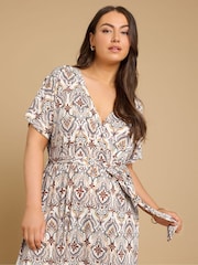 Yours Curve Brown Wrap Grown On Dress - Image 2 of 5