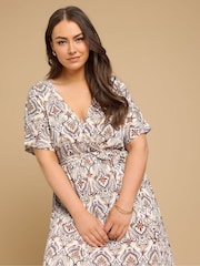 Yours Curve Brown Wrap Grown On Dress - Image 4 of 5