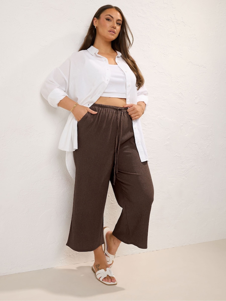 Yours Curve Brown Treebark Tie Waist Culottes - Image 1 of 5