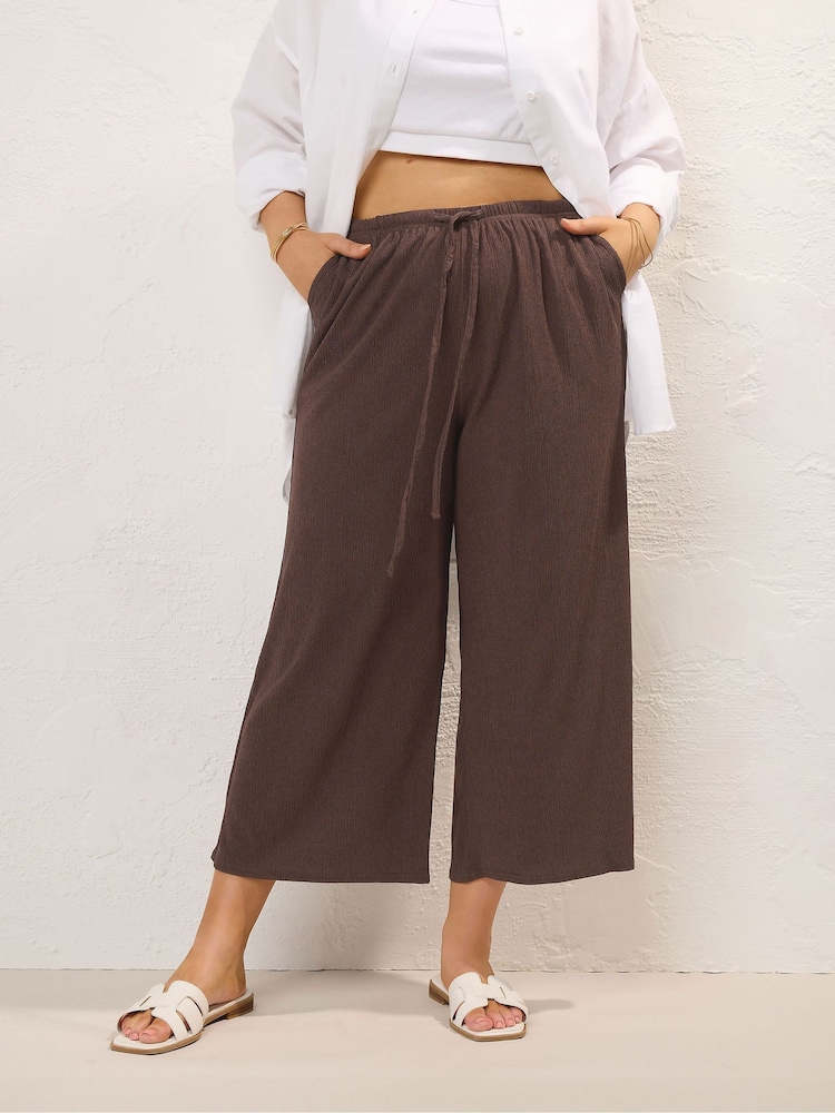 Yours Curve Brown Treebark Tie Waist Culottes - Image 2 of 5