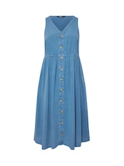 Yours Curve Blue Sleeveless Button Chambray Dress - Image 1 of 1