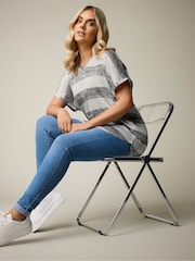 Yours Curve Grey Textured Striped T-Shirt - Image 1 of 6