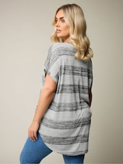 Yours Curve Grey Textured Striped T-Shirt - Image 4 of 6