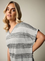Yours Curve Grey Textured Striped T-Shirt - Image 5 of 6