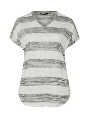 Yours Curve Grey Textured Striped T-Shirt - Image 6 of 6