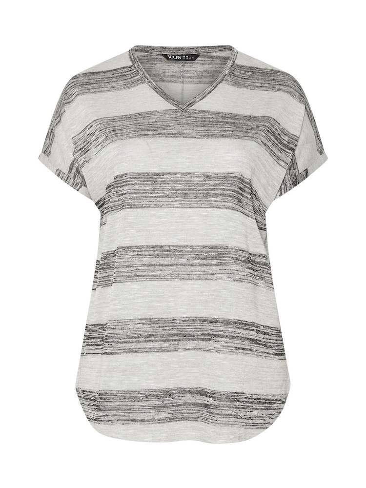 Yours Curve Grey Textured Striped T-Shirt - Image 6 of 6