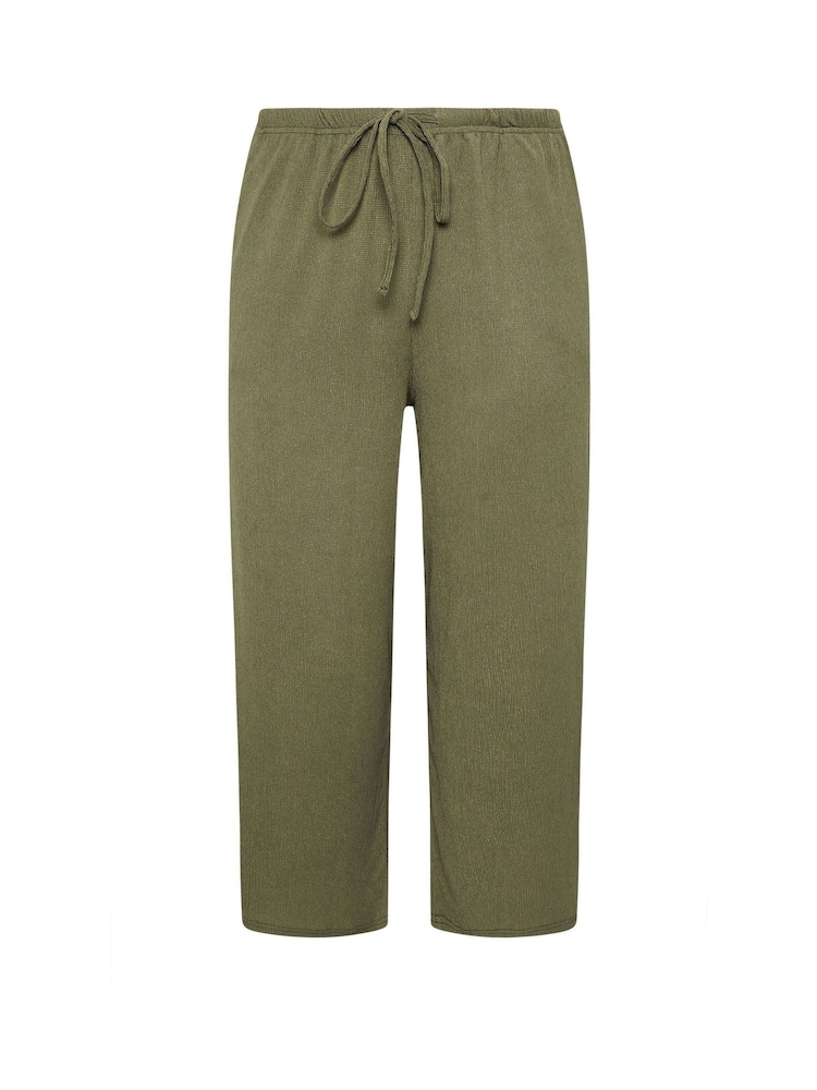 Yours Curve Green Treebark Tie Waist Culottes - Image 5 of 5