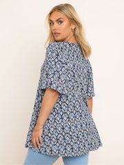 Yours Curve Blue Textured Pleat Front T-Shirt - Image 2 of 5