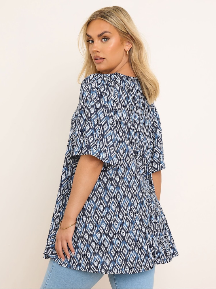 Yours Curve Blue Textured Pleat Front T-Shirt - Image 2 of 5