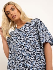 Yours Curve Blue Textured Pleat Front T-Shirt - Image 4 of 5