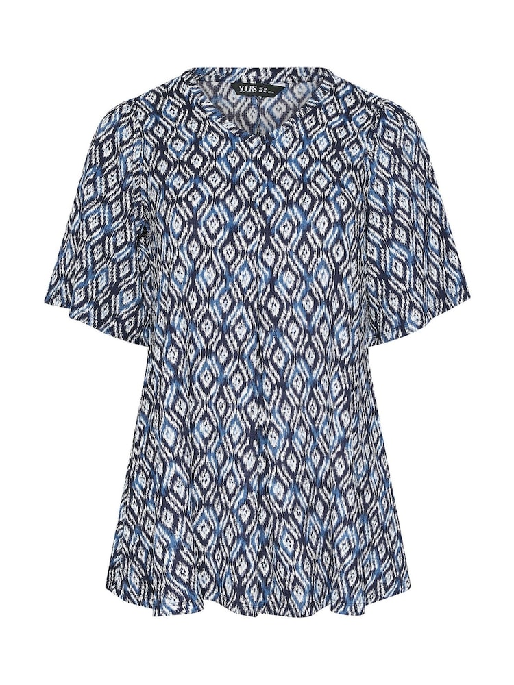 Yours Curve Blue Textured Pleat Front T-Shirt - Image 5 of 5