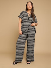 Yours Curve Black Zig Zag Wide Leg Trousers - Image 2 of 5